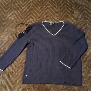 Gorgeous dark blue sweater, lined with white